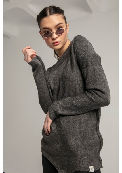 Fashıon Terz Da Özel Boyama Eskitme Efekti Sıfır Yaka Uzun Spor Triko Kazak