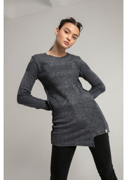 Fashıon Terz Da Özel Boyama Eskitme Efekti Sıfır Yaka Uzun Spor Triko Kazak