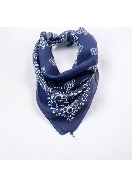 Lacivert Renk Içerisi Desenli Etnik Desenli %100 Koton Bandana