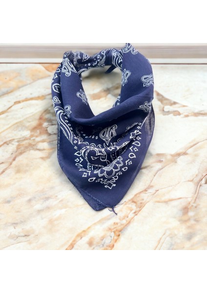 Lacivert Renk Içerisi Desenli Etnik Desenli %100 Koton Bandana fiyatları