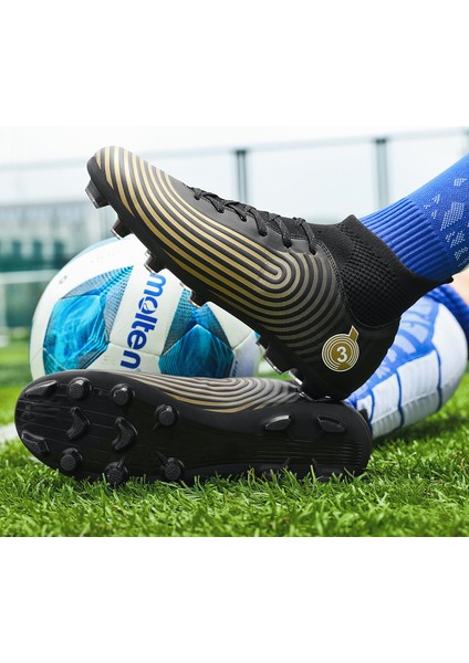 Erkek Yüksek Bilekli Futbol Krampon - Siyah (Yurt Dışından)