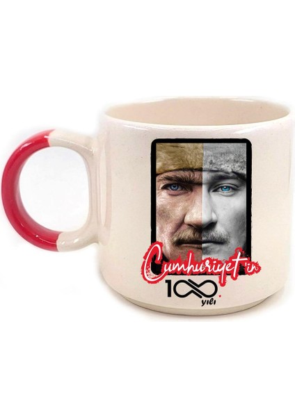 100.YIL Atatürk Baskılı Kırmızı Kulplu P Kupa