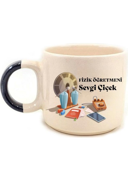 Kişiye Özel Fizik Öğretmeni Baskılı Siyah Kulplu P Kupa