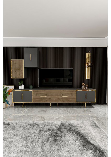Kylıe Tv Ünitesi 200 cm Antrasit/antrasit Ceviz