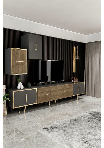 Kylıe Tv Ünitesi 200 cm Antrasit/antrasit Ceviz fiyatları