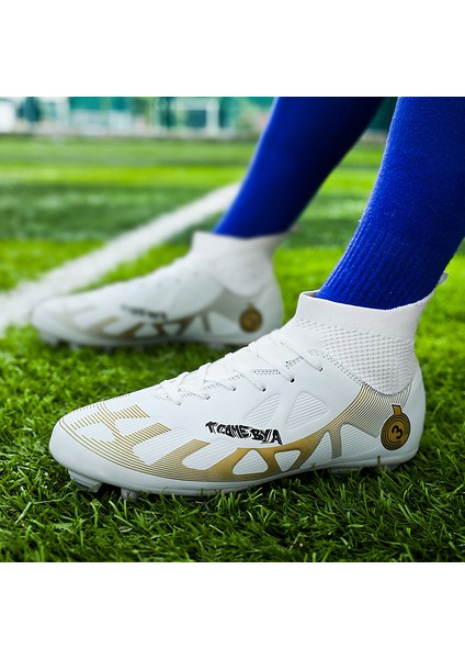 Erkek Yüksek Bilekli Futbol Krampon - Beyaz (Yurt Dışından)