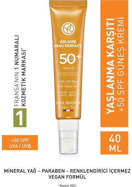 Yves Rocher Spf 50 Yüksek Korumalı Yaşlanma Ve Leke Karşıtı Yüz Güneş Kremi/solaire Peau Parfaite-40 ml