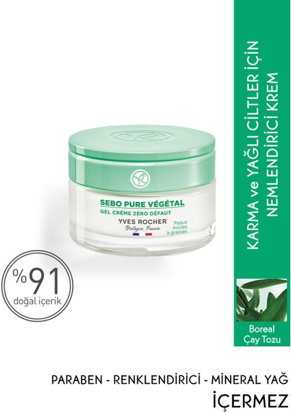 Yves Rocher Karma Ve Yağlı Ciltler Için Sebo Pure Vegetal Jel Krem - Çinko & Salisilik Asit-50 Ml-39979