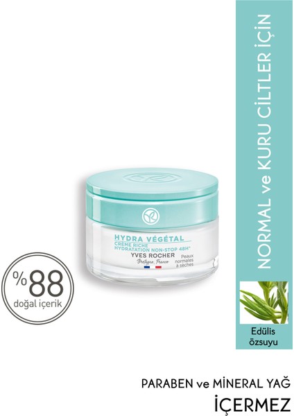 Yves Rocher Normal Ve Kuru Ciltler Için Hydra Vegetal - Üre & Shea Yağı - Yoğun Krem-50 Ml-56064