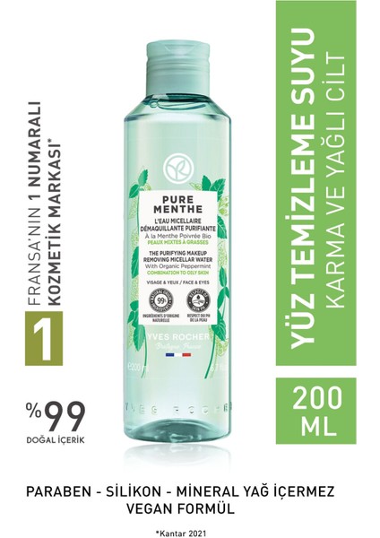 Yves Rocher Karma Ve Yağlı Ciltler Için Pure Menthe Prebiyotik Miseler Su-200 ml