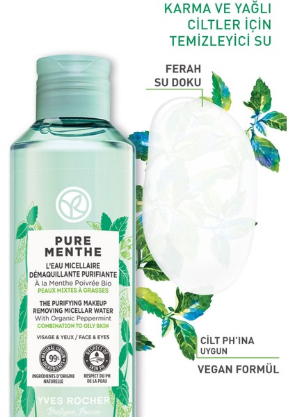 Yves Rocher Karma Ve Yağlı Ciltler Için Pure Menthe Prebiyotik Miseler Su-200 ml