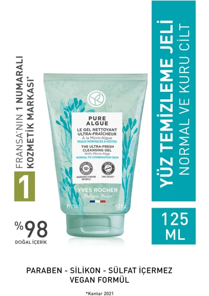 Yves Rocher Normal Ve Kuru Ciltler Için Pure Algue Prebiyotik Yüz Yıkama Jeli-125 ml