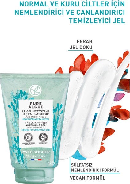 Yves Rocher Normal Ve Kuru Ciltler Için Pure Algue Prebiyotik Yüz Yıkama Jeli-125 ml