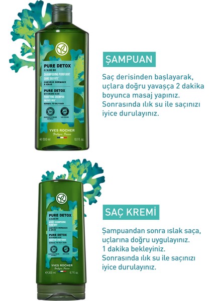 Yves Rocher Yağlı Saçlar İçin (Pure Detox) Arındırıcı Orijinal Boy Şampuan, Saç Kremi Seti