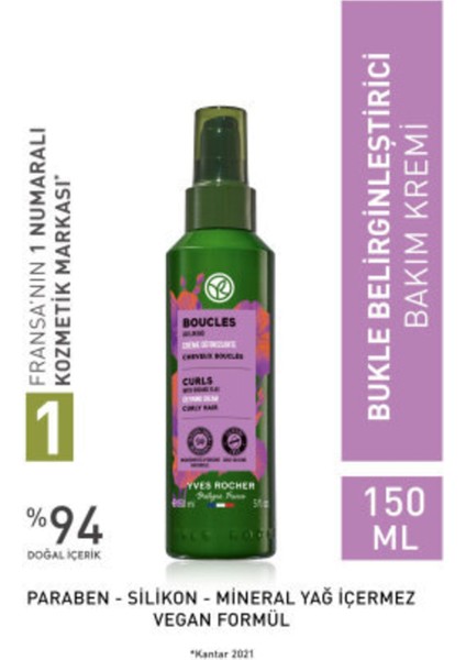 Yves Rocher Kıvırcık ve Dalgalı Saçlar İçin (Boucle) Bukle Belirginleştirici Bakım Kremi - Vegan-150 ml