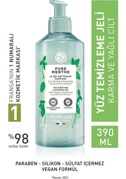 Yves Rocher Karma Ve Yağlı Ciltler Için Pure Menthe Prebiyotik Yüz Yıkama Jeli-390 ml