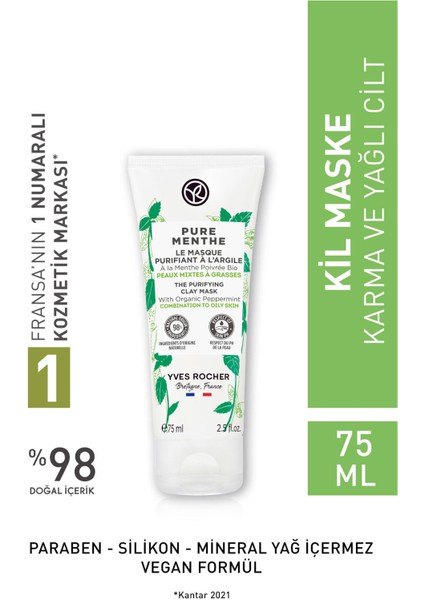 Yves Rocher Karma Ve Yağlı Ciltler Için Pure Menthe Kil Maske-75 ml