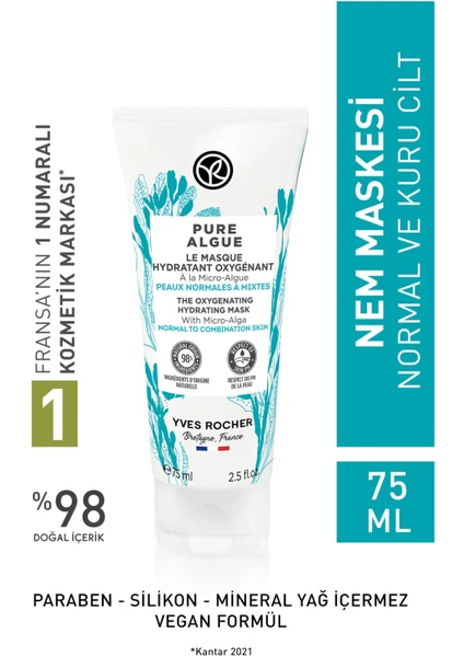 Yves Rocher Normal Ve Kuru Ciltler Için Pure Algue Prebiyotik Nem Maskesi-75 ml