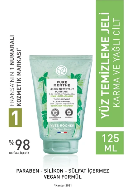 Yves Rocher Karma Ve Yağlı Ciltler Için Pure Menthe Prebiyotik Yüz Yıkama Jeli-125 ml