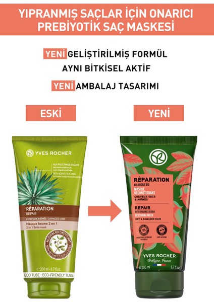 Yves Rocher Yıpranmış Saçlar Için (reparation) Onarıcı Prebiyotik Saç Maskesi - Vegan-200 Ml