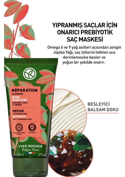 Yves Rocher Yıpranmış Saçlar Için (reparation) Onarıcı Prebiyotik Saç Maskesi - Vegan-200 Ml