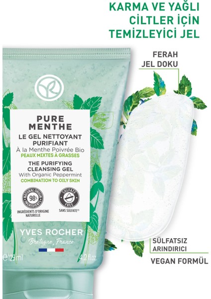 Yves Rocher Karma Ve Yağlı Ciltler Için Pure Menthe Prebiyotik Yüz Yıkama Jeli-125 ml