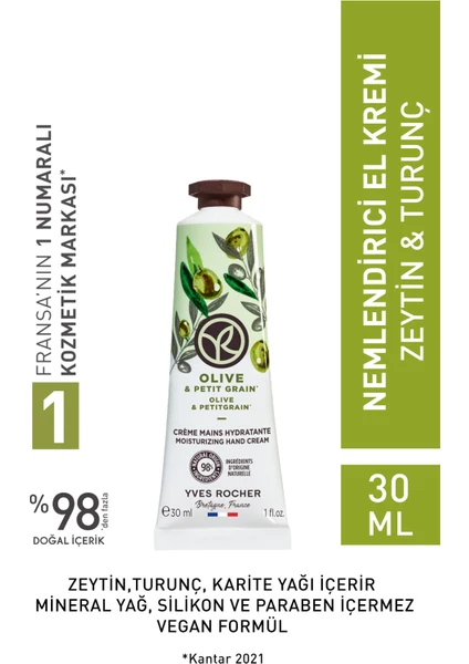 Yves Rocher Nemlendirici El Kremi - Ferahlatıcı Zeytin Turunç - 30ml-90415