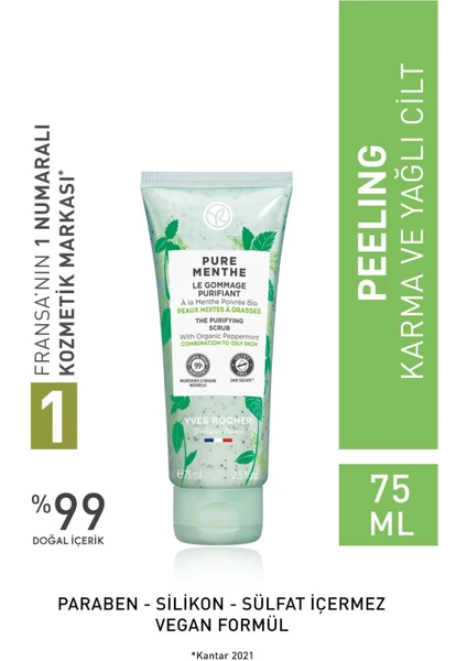 Yves Rocher Karma Ve Yağlı Ciltler Için Pure Menthe Prebiyotik Yüz Peeling-75 ml