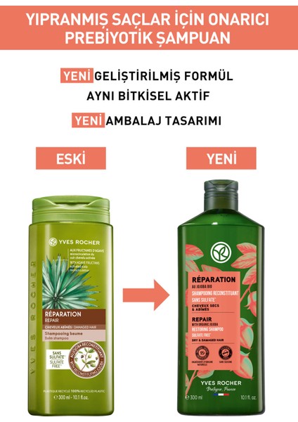 Yves Rocher Yıpranmış Saçlar İçin (Reparation) Onarıcı Prebiyotik Şampuan - Sülfatsız & Tuzsuz & Vegan-300 ml