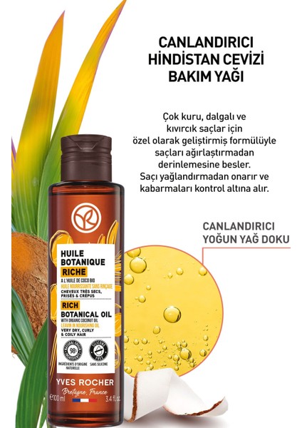 Yves Rocher Canlandırıcı (Huile Botanique) Hindistan Cevizi Prebiyotik Bakım Yağı - Vegan-100 ml