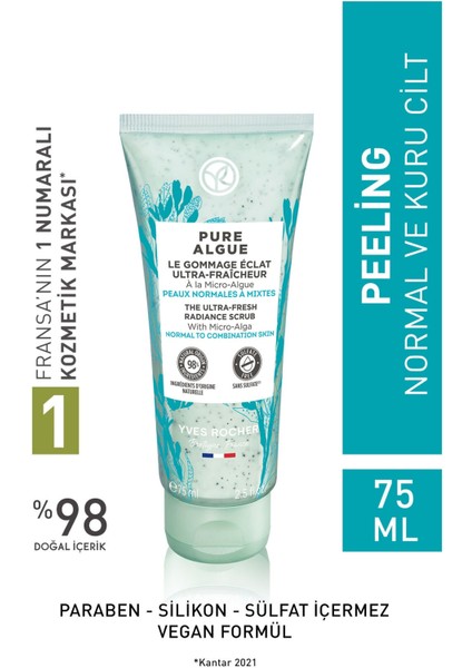 Yves Rocher Normal Ve Kuru Ciltler Için Pure Algue Prebiyotik Yüz Peelingi-75 ml