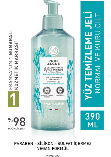 Yves Rocher Normal Ve Kuru Ciltler Için Pure Algue Prebiyotik Yüz Yıkama Jeli-390ml