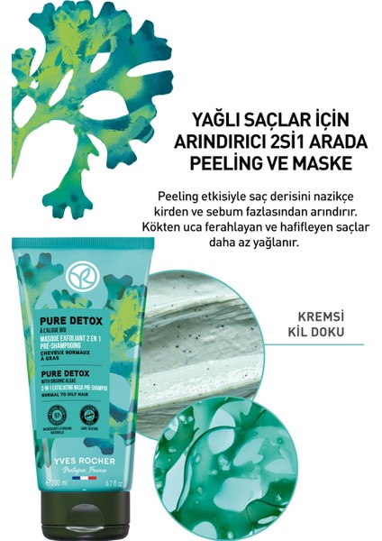 Yves Rocher Yağlı Saçlar Için (PURE DETOX) Arındırıcı 2si1 Arada Peeling Ve Maske - Vegan-200 ml