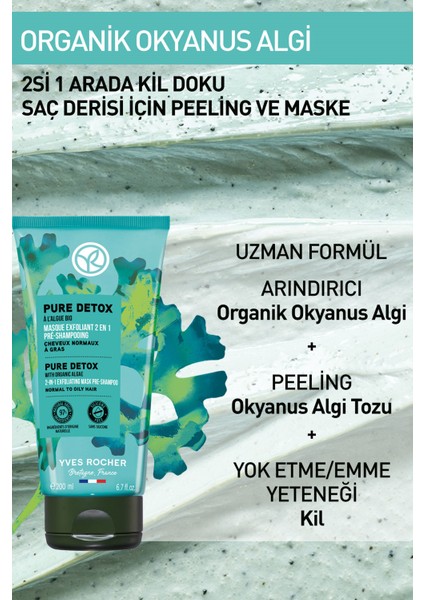 Yves Rocher Yağlı Saçlar Için (PURE DETOX) Arındırıcı 2si1 Arada Peeling Ve Maske - Vegan-200 ml