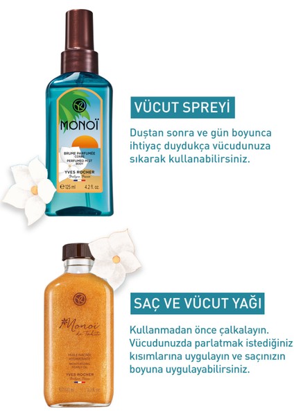 Yves Rocher Orijinal Boy Monoi Işıltılı Vücut Spreyi, Saç Ve Vücut Yağı Seti-9916612