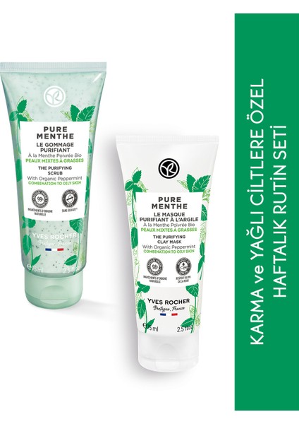 Yves Rocher Karma/Yağlı Ciltlere Özel Orijinal Boy Kil Maske, Peeling Haftalık Rutin Seti