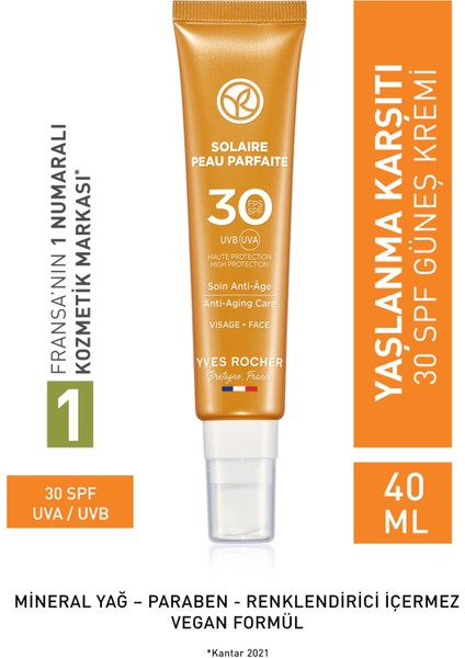 Spf 30 Yaşlanma Ve Leke Karşıtı Güneş Koruyucu Yüz Kremi/solaire Peau Parfaite-40 ml