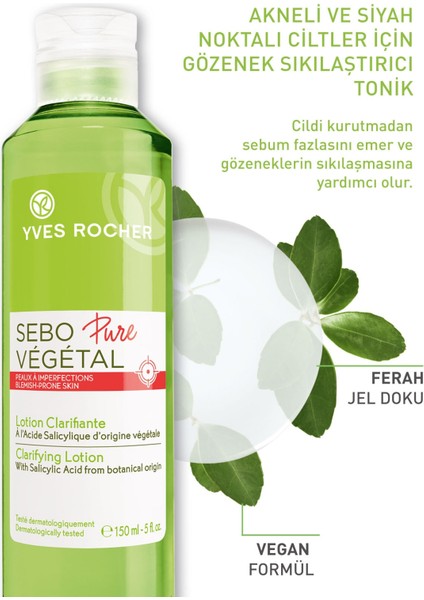 Yves Rocher Akne Eğilimli Cilt- Sebo Pure Vegetal Tonik-bitkisel Salisilik Asit&sitrik Asit