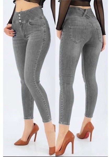 Yüksek Bel Likralı Jean Pantolon 90 cm