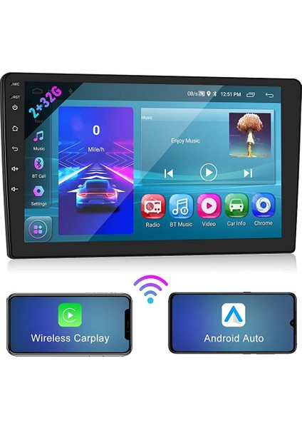 9 inch Universal 2Din Double Android 13 / 2+32gb. Oto 4core Multimedya Ekran ve Arkası Kısa ince kasa yeni