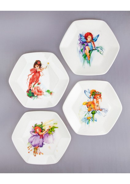 Fairy 4 Parça Porselen Tatlı/kurabiye Tabağı