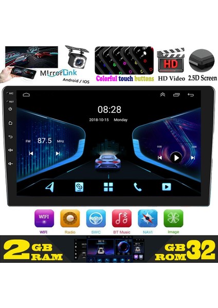 9 inch Universal 2Din Double Android 13 / 2+32gb. Oto 4core Multimedya Ekran ve Arkası Kısa ince kasa yeni