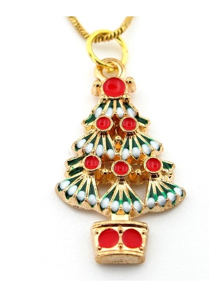 Yılbaşı Yeni Yıl Süslü Çam Ağacı Noel Çelik Zincir Kolye Q0746