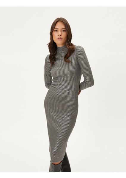 Triko Kazak Yarım Balıkçı Yaka Metalik Varaklı Regular Fit Kaşmir Dokulu