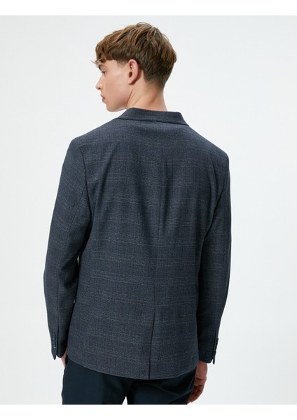 Blazer Ceket Ekoseli Slim Fit Düğmeli Çift Cep Detaylı Mono Yaka