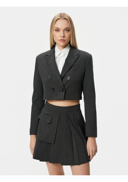 Crop Blazer Ceket Kruvaze Düğmeli