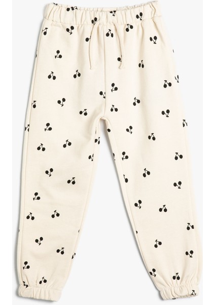 Kirazlı Jogger Eşofman Altı Beli Bağlamalı Pamuklu