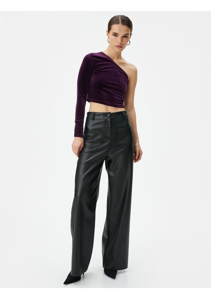 Kadife Tek Omuz Tişört Crop fiyatları