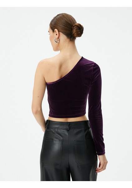 Kadife Tek Omuz Tişört Crop fırsatları