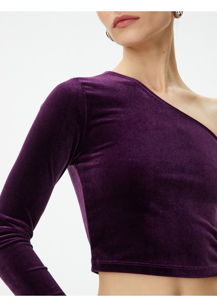 Kadife Tek Omuz Tişört Crop indirimleri